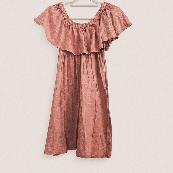 Umgee Mauve Pink Off-Shoulder Ruffle Mini Dress – Burnout Tee Style size small - Picture 1 of 7